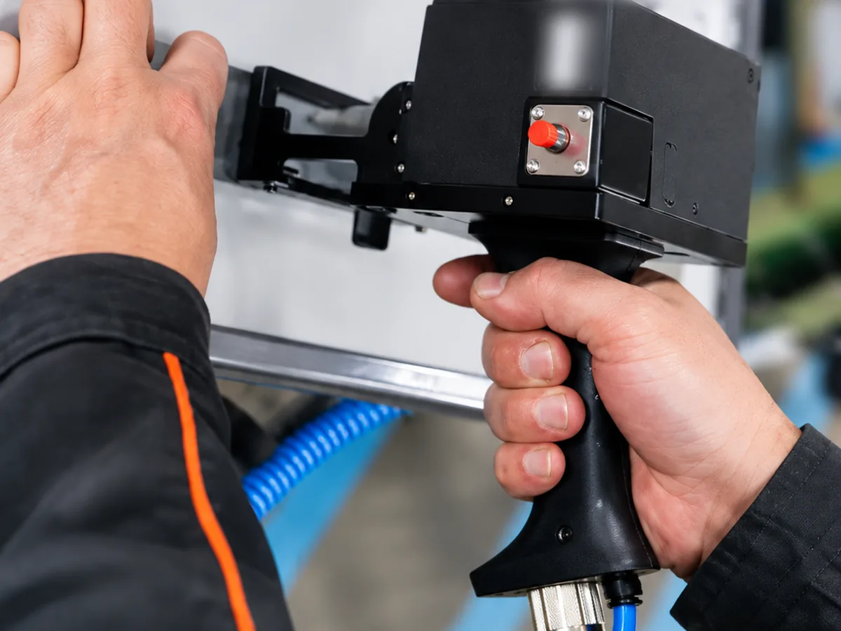 Outil de marquage industriel en cours d'utilisation