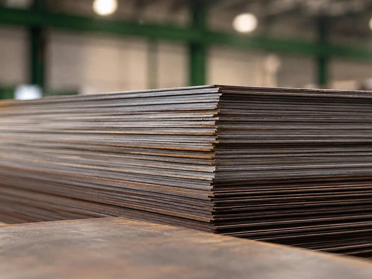 Piles de tôles d'acier en entrepôt